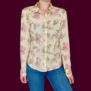 Vintage Y2K Quizz & Co. Beige Western Floral Sequin Button Down Shirt